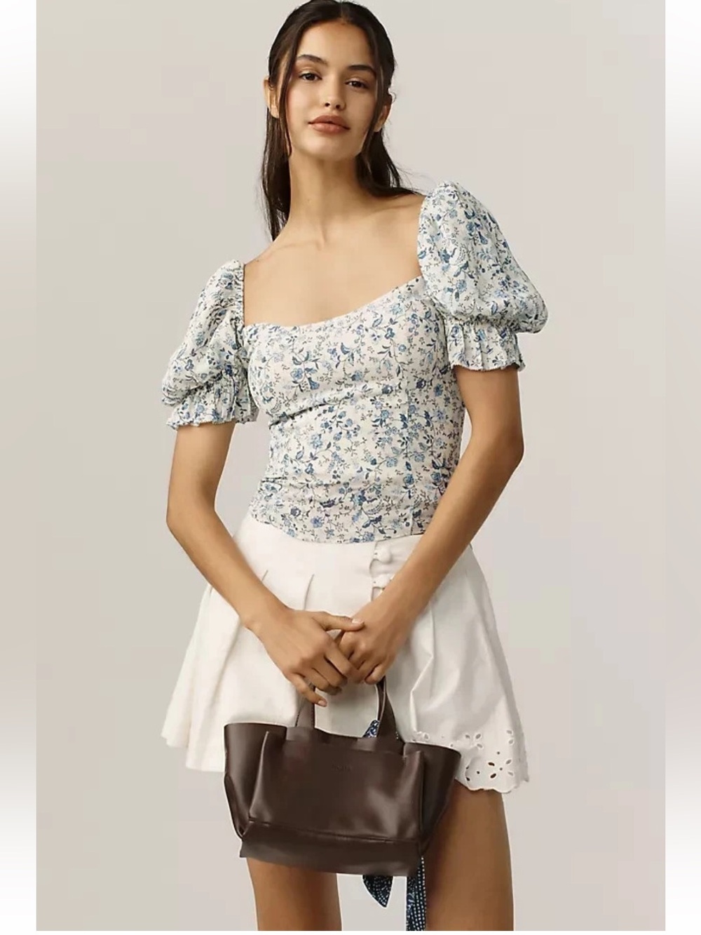 REFORMATION Marin Floral Puff Sleeve  Top in Nile 6 NWOT